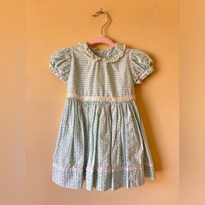 Baby Girl 1950s Cotton Vintage Blue Floral Dress 12M